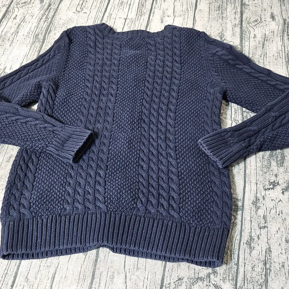 L.L. Bean Girls' Blue Cable Knit Button Cardigan Sweater S Small Long Sleeve Kid